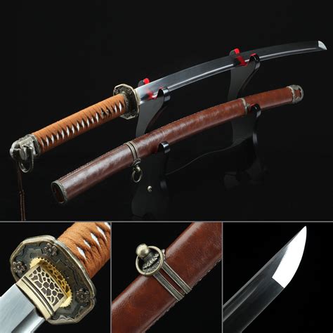 handmade spring steel real japanese katana samurai swords with brown scabbard truekatana