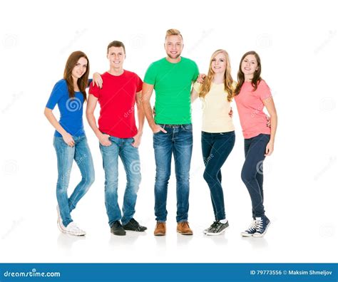 Group Of Smiling Friends Embracing Together Stock Photo Image Of