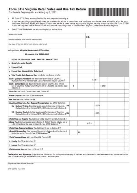 Fillable Form St 9 Virginia Retail Sales And Use Tax Return Printable