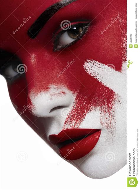 Beautiful Female Model With White Skin And Blood On Face Stock Photo