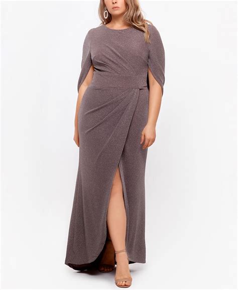 Betsy And Adam Plus Size Drape Back Shimmer Gown Macys