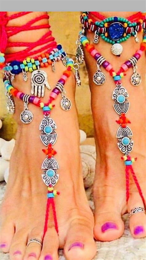 beaded foot jewelry body jewelry hippie style bohemian style sandles shoes sandals boho