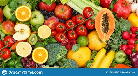 Fruits And Vegetables Collection Food Background Banner Apples Oranges