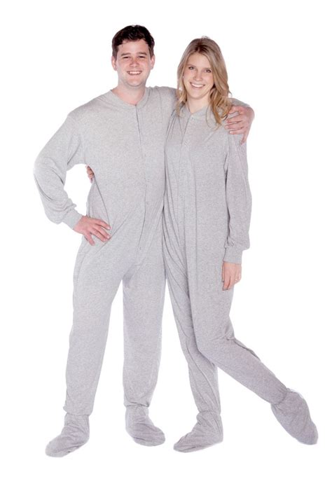 Jersey Knit Adult Onesie Footed Pajamas In Heather Gray Adult Footed Pajamas Drop Seat Onesie