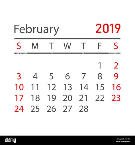 Calendar February 2019 Year In Simple Style Calendar Planner Design