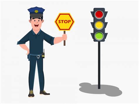 Premium Vector Policeman Cartoon Character Standing In A Traffic