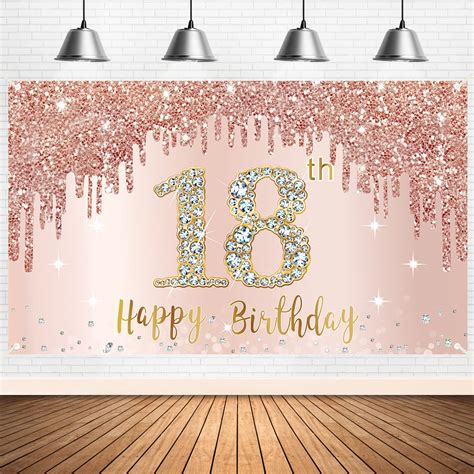 Happy 18th Birthday Banner Backdrop Decorations For Girls Rose Gold 18 Birthday Party Sign