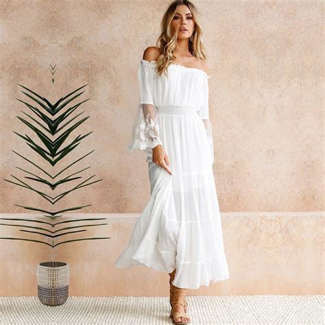 Buy Sexy Women Maxi Long Dress Off Shoulder Crochet