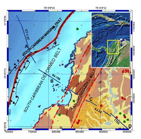 Location Map For Sinu San Jacinto Fold Belt Seismic Lines For Regional