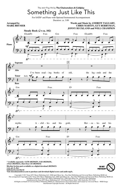 Something Just Like This Sheet Music Mark Brymer Satb Choir