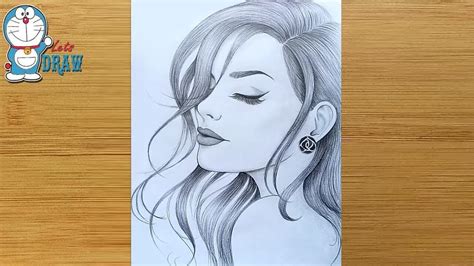 A Girl With Closed Eyes Pencil Sketch How To Draw A Girl Face