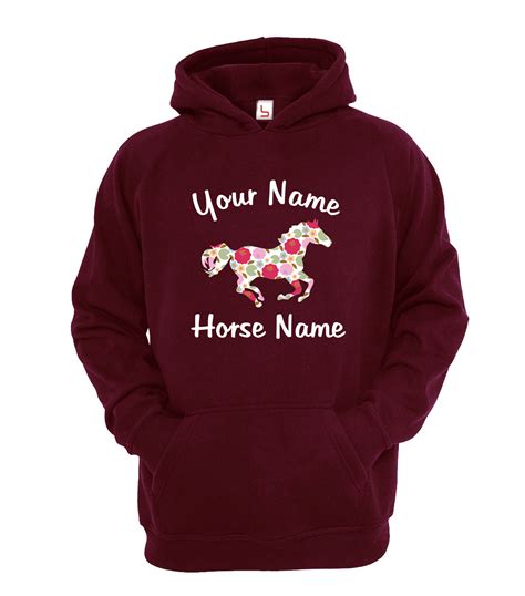 Personalised Horse Riding Childrens Hoodie Girls Floral Hoody