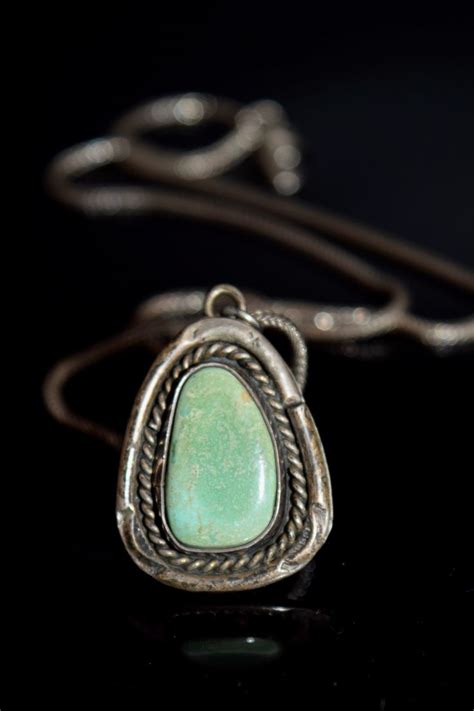 Vintage Turquoise Pendant Necklace Sterling Silver And Green Etsy