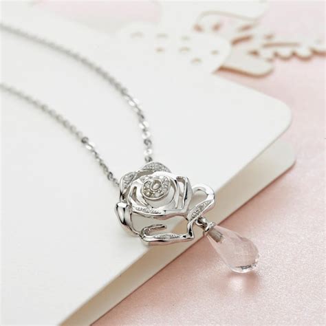 Fei Liu Diamond Rose Quartz Briolette 18 Karat White Gold Rose Pendant
