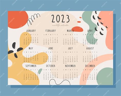Calendario Mensual De 2023 Años Con Ilustración De Vector De Fondo