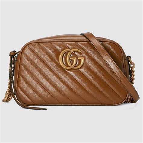 Gucci Women Gg Marmont Small Matelassé Shoulder Bag Double G Brown