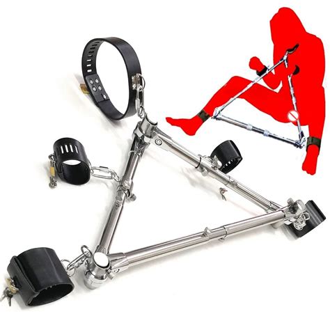 Stainless Steel Triangle Open Leg Spreader Bar Leather Restraints Collar Handcuffs Fetter Ankle