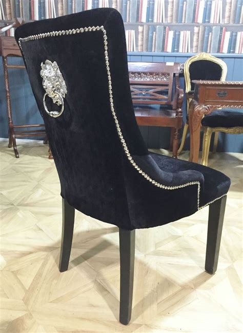 Enhancing dining chairs with budget friendly update. Knocker Lion Chair Black Velvet Sliver Button Luxury ...