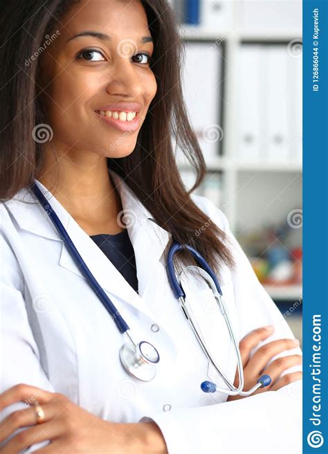 Beautiful Black Smiling Female Doctor Portrait Stock Photo - Image of ...