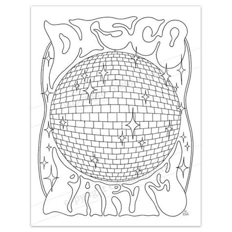 Disco Party Printable Coloring Page Pdf 85x11 A4 Etsy