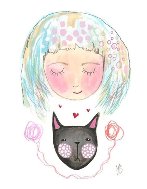 Black Cat Girl Print I Love Cats Art Painting