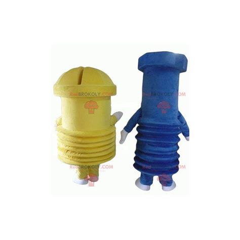 2 giant screw mascots one blue and one yellow sizes l 175 180cm