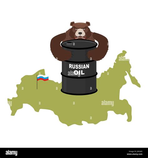 Barrel Of Oil On Background Maps Of Russia Flag Of Russian Federation