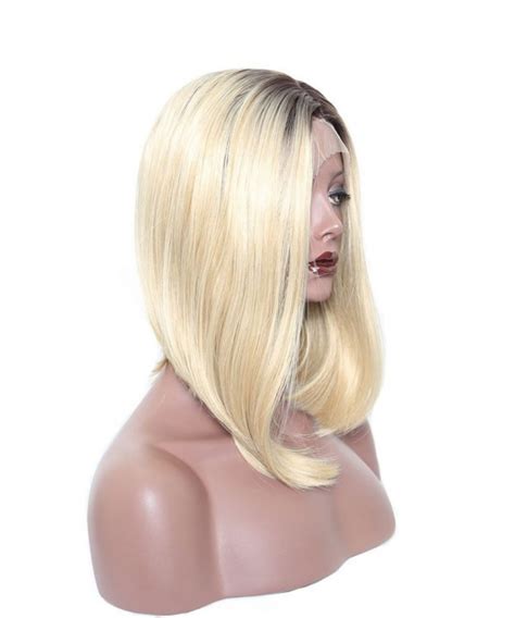 Synthetic Lace Front Wig 1B Blonde Straight Short Bob Ombre Wigs