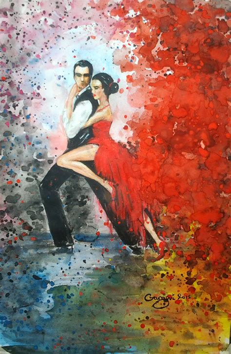 Original Watercolor Painting Tango Dancers Love Couple Etsy Fine
