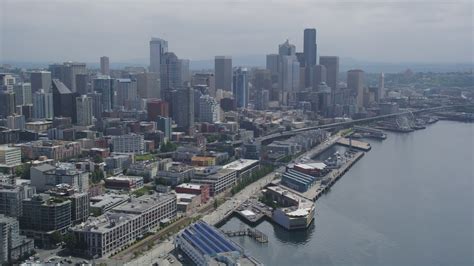 5k Stock Footage Aerial Video Of Downtown Seattle Skyline Seen From