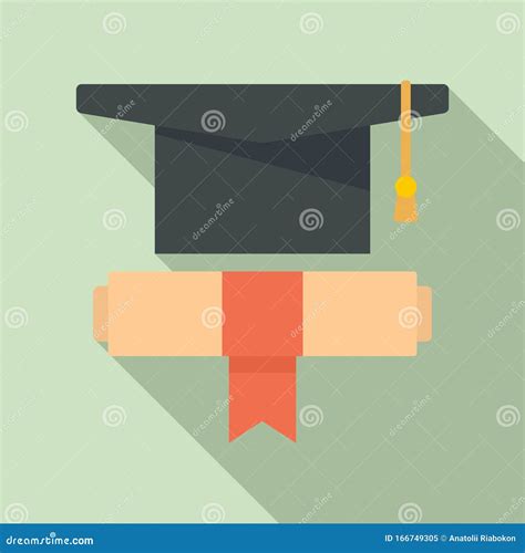 Graduation Hat Diploma Icon Flat Style Stock Vector Illustration Of