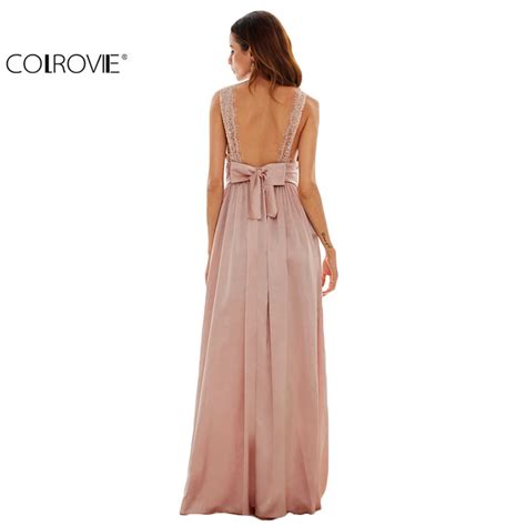 Colrovie Ladies Sexy New Style Pink Triangle Lace Top Deep V Neck Pleated Waist Slip Sleeveless