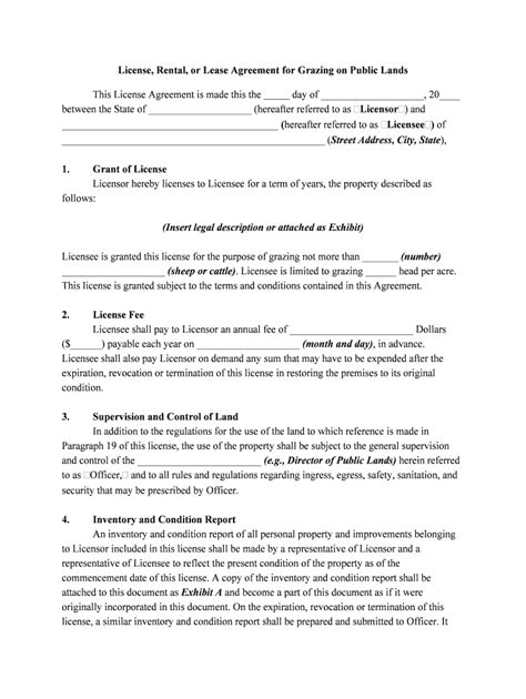 License Rental Or Lease Agreement For Grazing On Public Form Fill