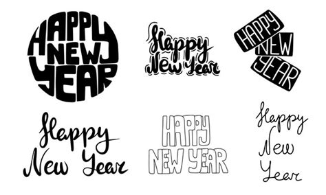 Premium Vector Happy New Year Text Collection Hand Drawn Happy New