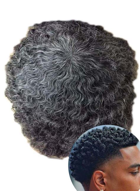 Afro Curly Gery 8mm Full Lace Black Mens Hair Pieces Natural Human Hair Afro Toupee For African