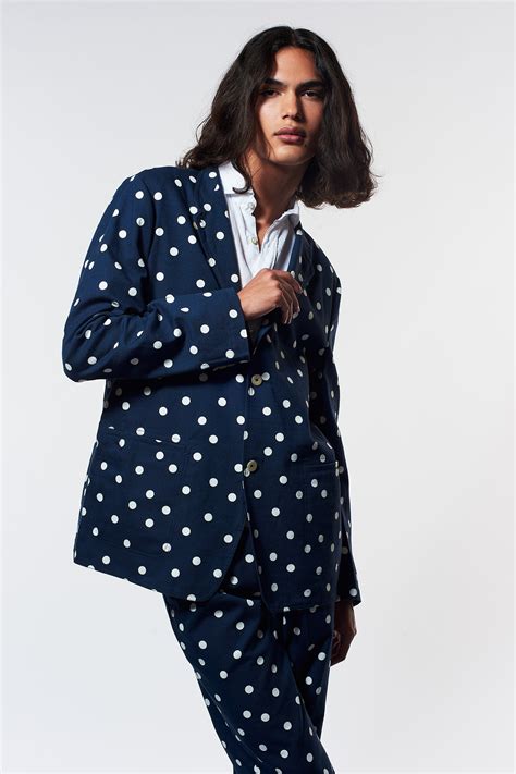 Navy Blue Polka Dot Relaxed Nehru Suit Herons Ghyll