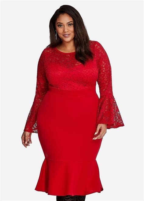 Click For Larger Image With Images Plus Size Red Dress Lace Bell