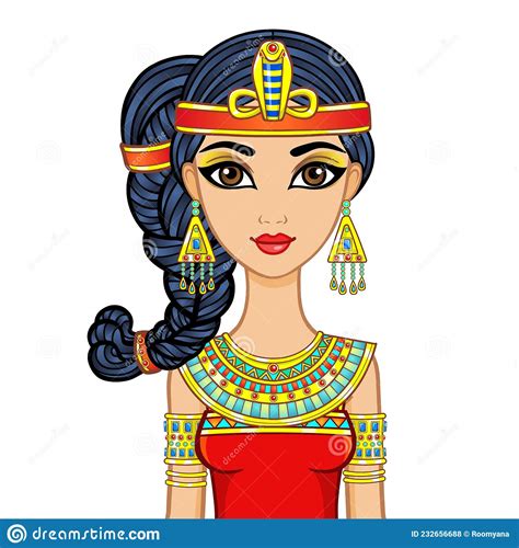 Animatie Van Egyptische Prinses In Oude Kleren En Goudjuwelen Haar Locon Van De Jeugd Vector