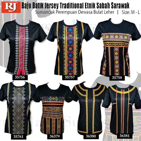 Baju Batik Jersey Traditional Etnik Sabah Sarawak Sumandak Perempuan