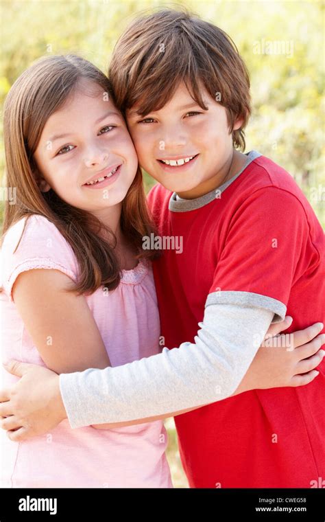 Portrait Hispanic Brother And Sister Outdoors Stock Photo Alamy