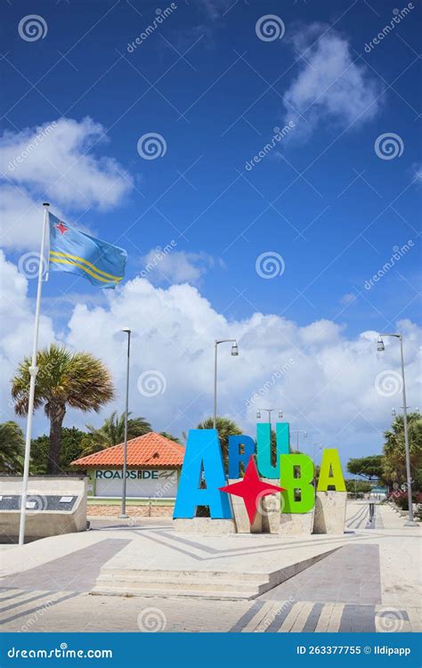 Aruba Sign At Plaza Turismo In Oranjestad Aruba Editorial Image