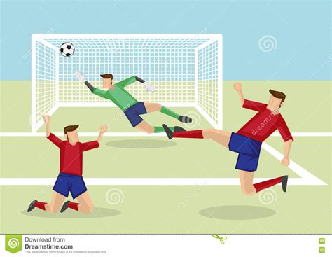 Soccer Players Scoring Goal To Victory Vector Cartoon Illustrati Stock
