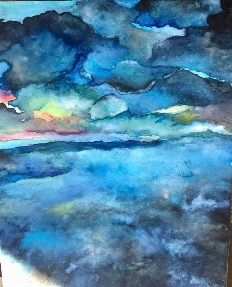 Stormy Seas And Clouds In An Original Watercolor Abstract Painting