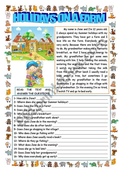 Holidays On A Farm Reading And Comprehension Esl Worksheet By