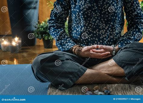 Meditation In Lotus Pose Hands In Lap Palms Facing Upwards Stock