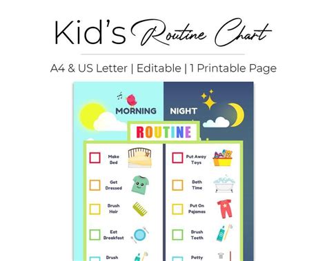 Editable Routine Chart Printable Morning Bedtime Chore Etsy Bedtime