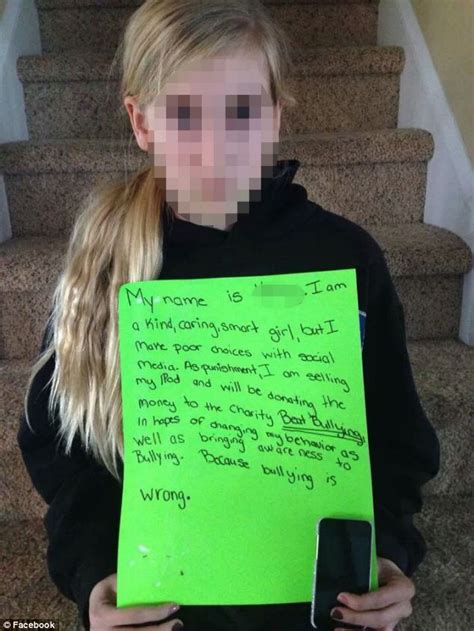 mother shames cyber bully daughter by forcing her to pose with poster saying she is selling