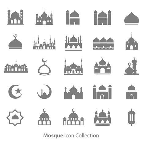 20 Set Of Mosque Iconramadanmuslim Symbol Illustration Vector