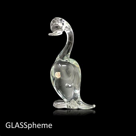 Mid Century Murano Crystal Glass Bird Sculpture With Label