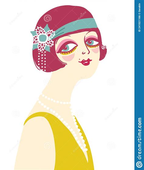 Vintage Flapper Girl Portrait 1920s Style Fashion Dress And Accessories Vector Retro Woman With